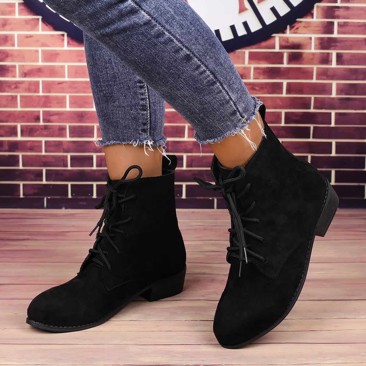 Lace Up Block Heels Boots