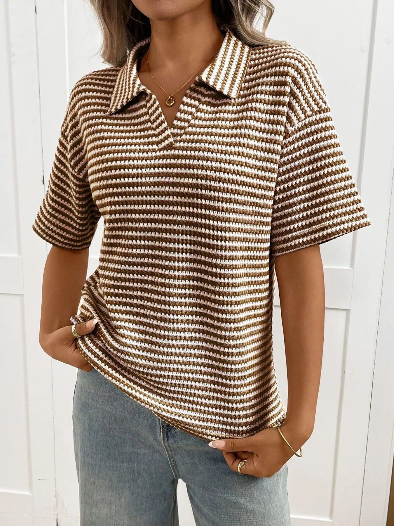 Striped Knit Short Sleeve Top