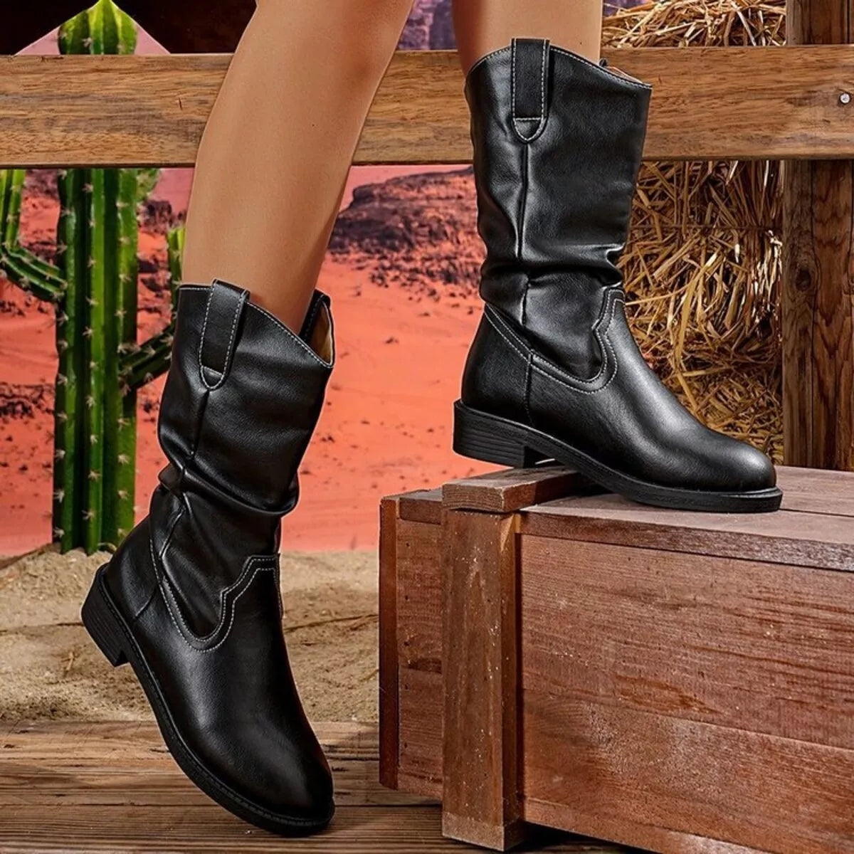 Round Toe Block Heels Boots