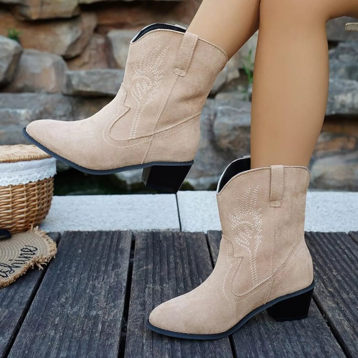 Point Toe Block Heels Boots
