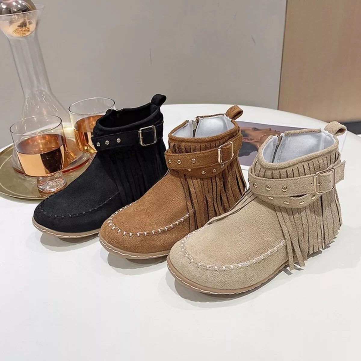 Fringe Round Toe Boots