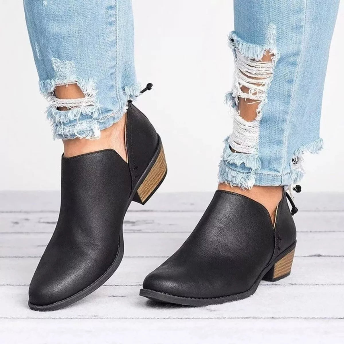 Point Toe Block Heels Boots