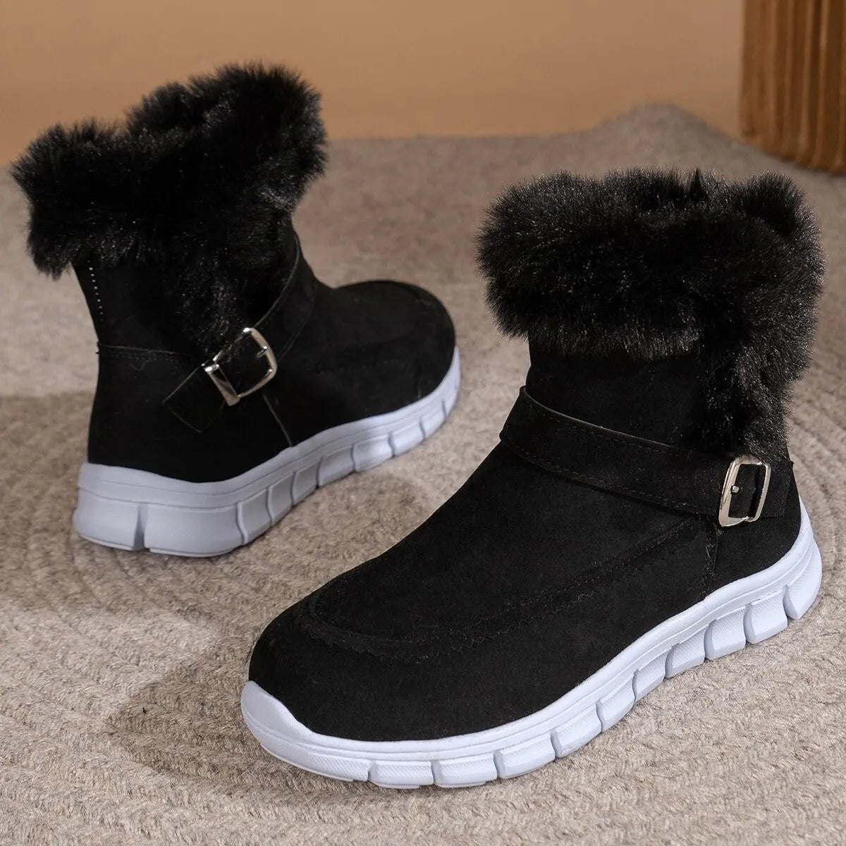 Round Toe Platform Buckle Boots
