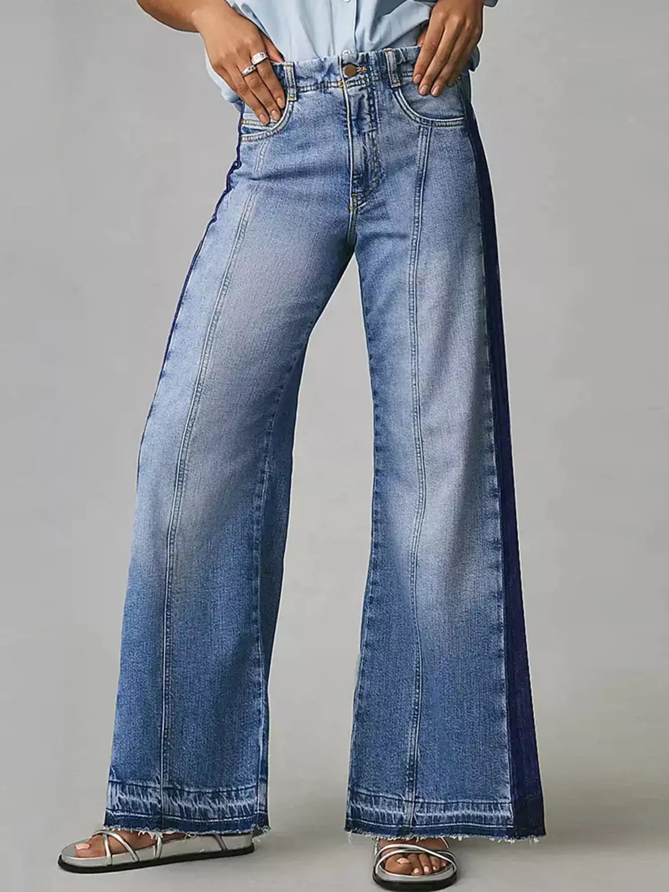 Two-Tone Wide Leg Jeans