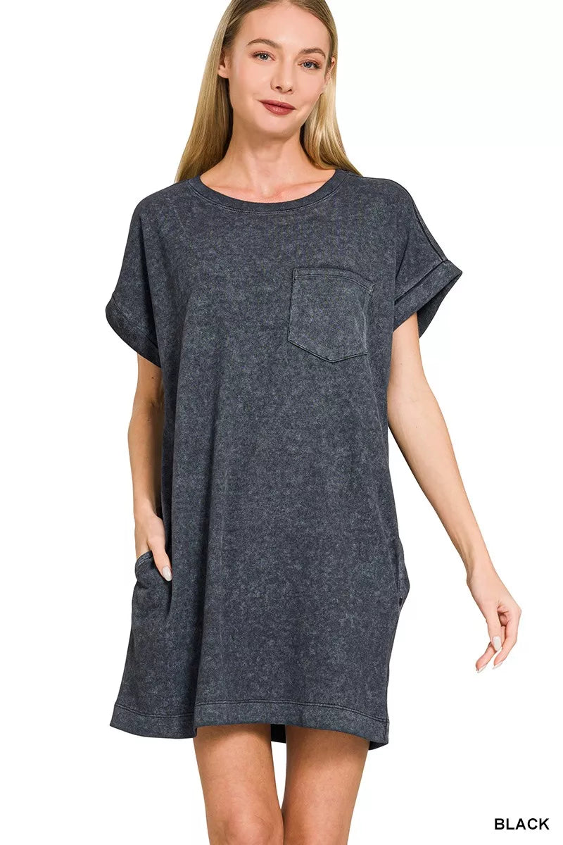 Zenana Premium Cotton Washed T-Shirt Dress